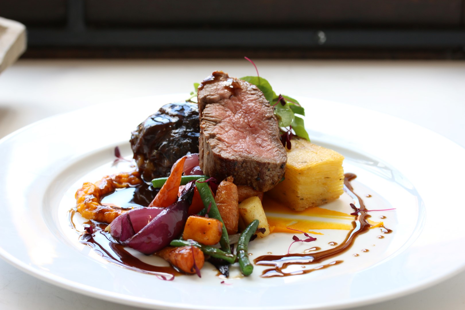 Aged fillet and slow cooked West Country beef